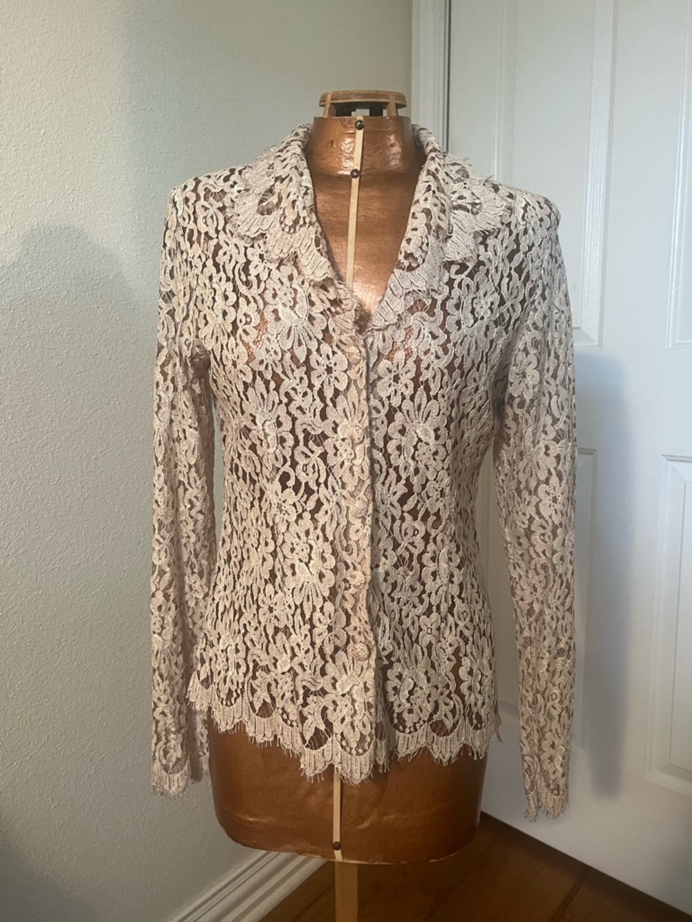 Women's Cream Lace Blazer Jacket - Lightweight Floral Lace